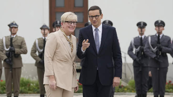 Ingrida Simonyte litván éa Mateusz Morawiecki lengyel kormányfő